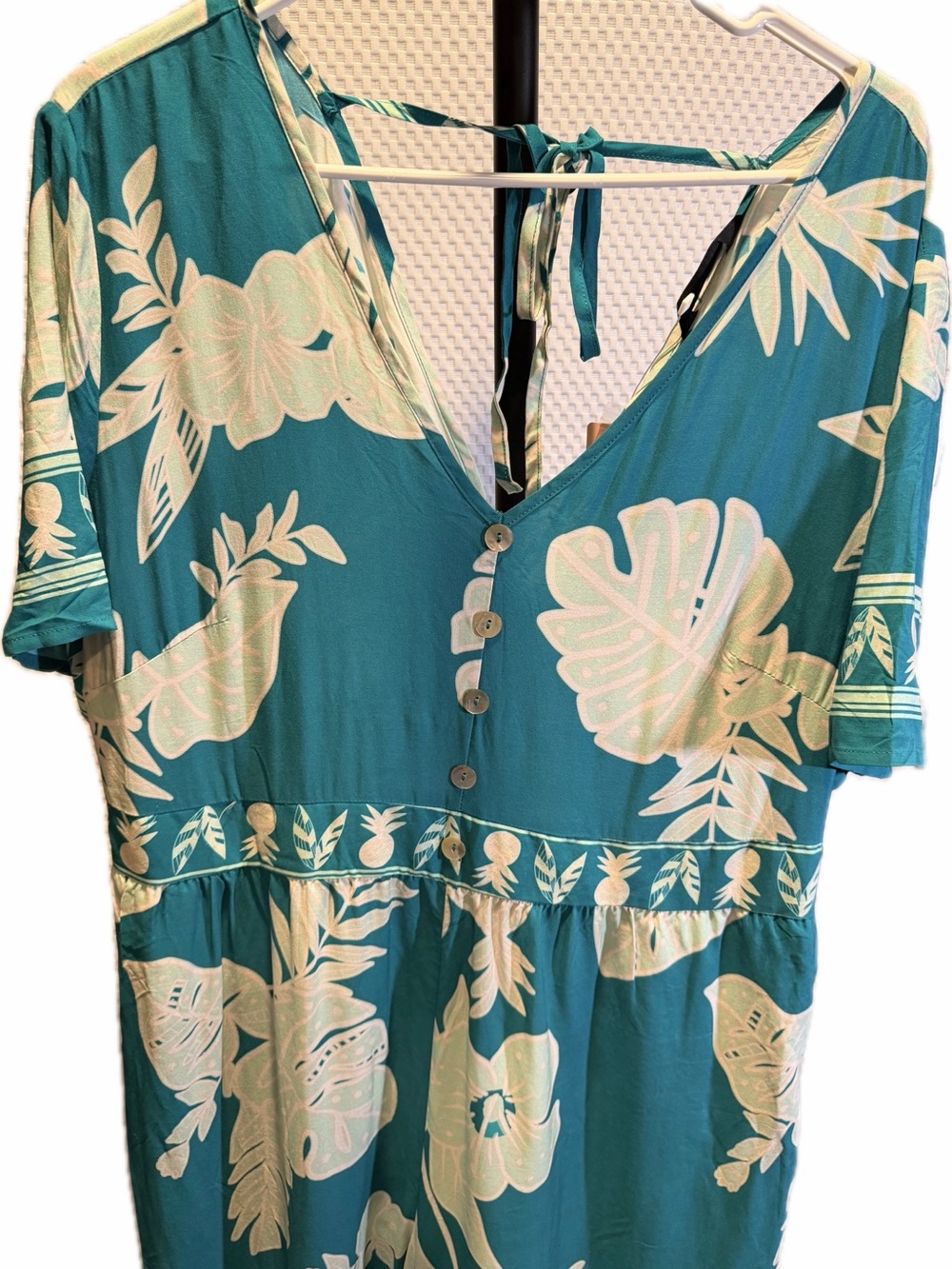 Bloomchic Teal Floral V-Neck Wide-Leg Jumpsuit with Pockets. NWT - Picture 4 of 6